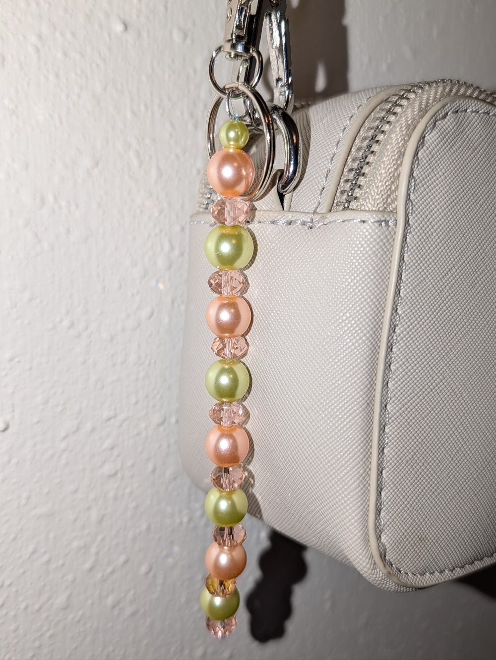 Pearl Beaded Keychain Charm - Peach & Lime